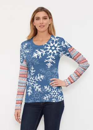 Snowflake Navy (13347) ~ Thermal Long Sleeve Crew Shirt