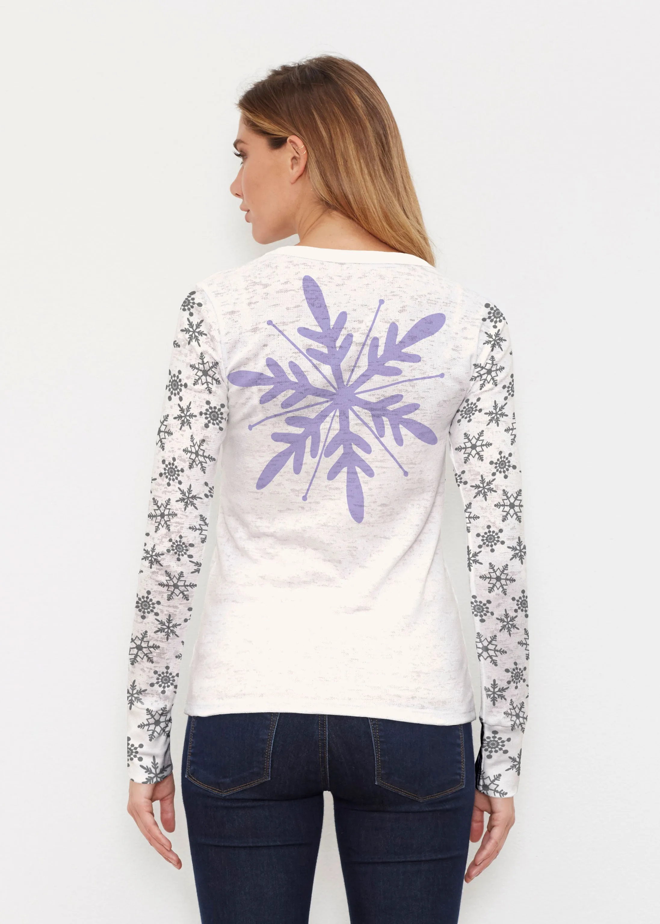 Snowflakes   Cream (2629) ~ Thermal Long Sleeve Crew Shirt
