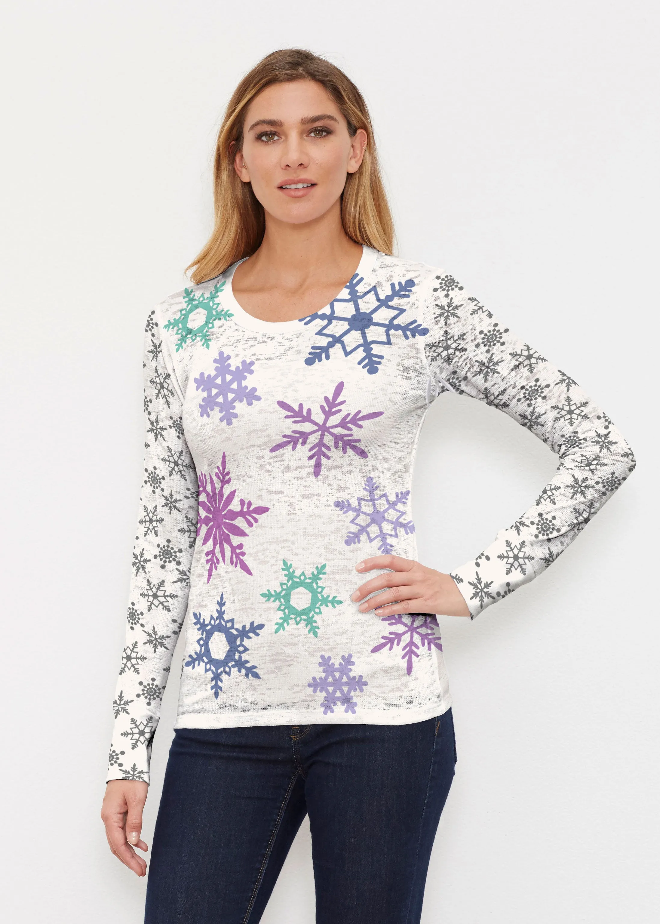 Snowflakes   Cream (2629) ~ Thermal Long Sleeve Crew Shirt