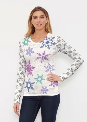 Snowflakes   Cream (2629) ~ Thermal Long Sleeve Crew Shirt