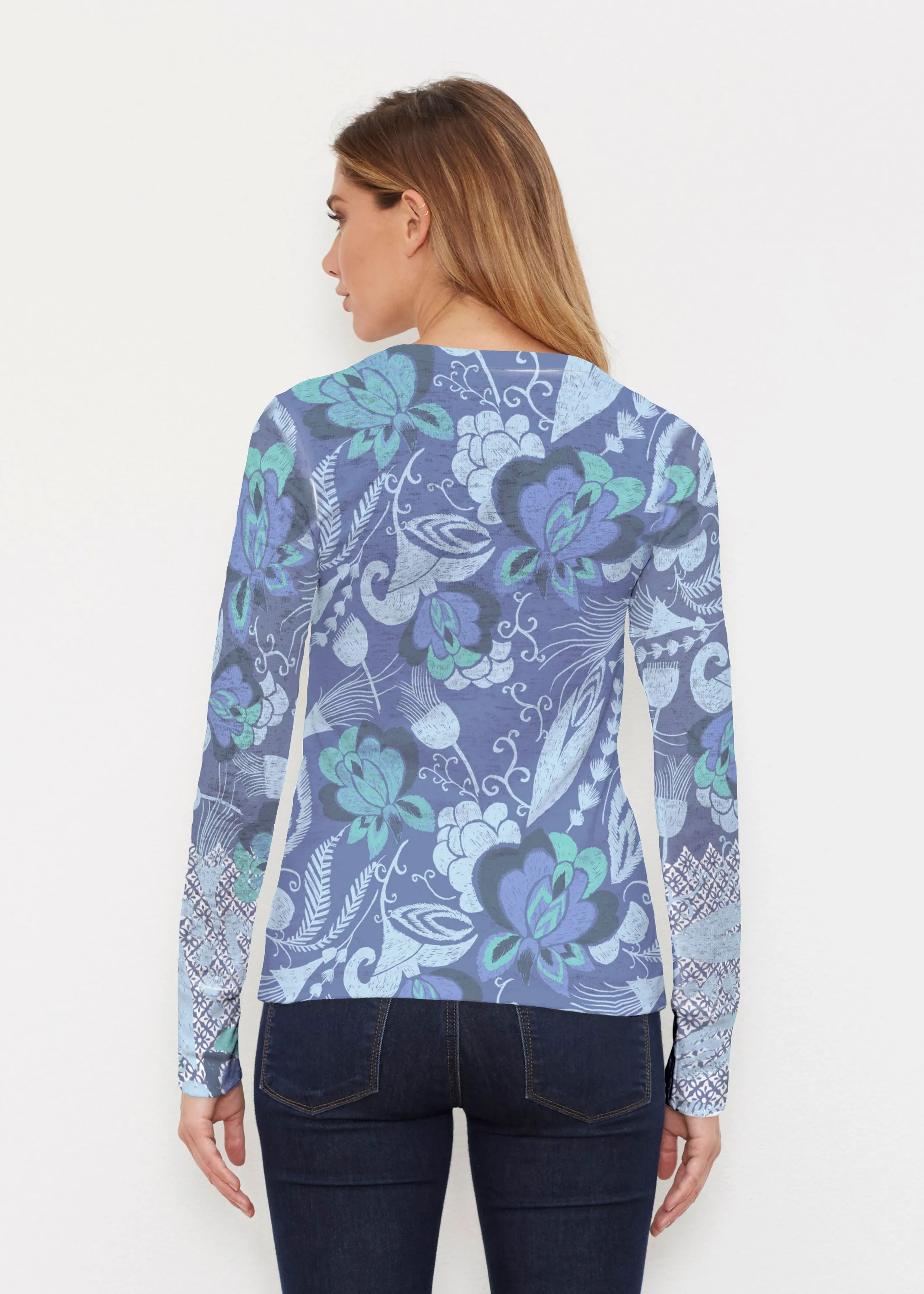 Vintage Blooms Blue (8060) ~ Thermal Long Sleeve Crew Shirt