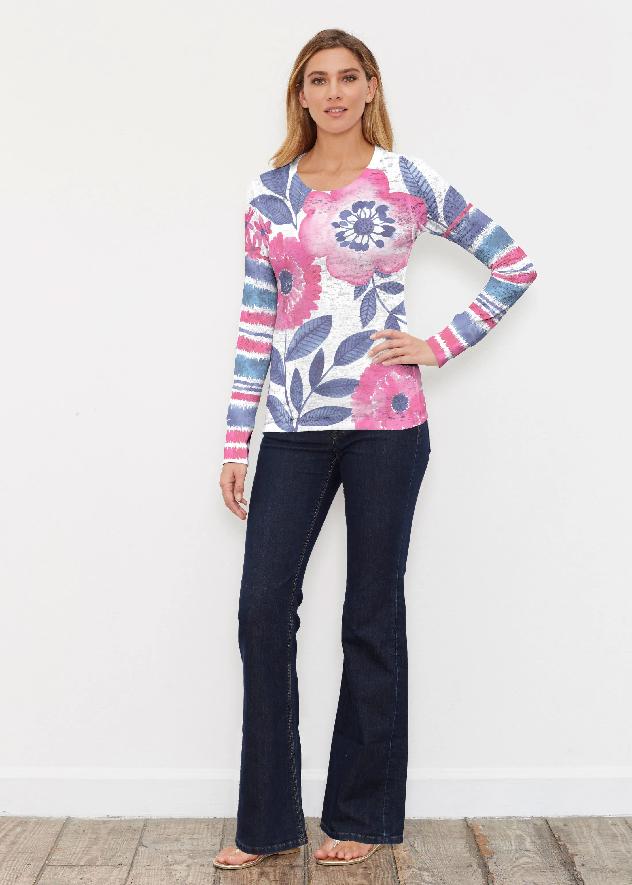 Watercolor Blooms (13355) ~ Thermal Long Sleeve Crew Shirt