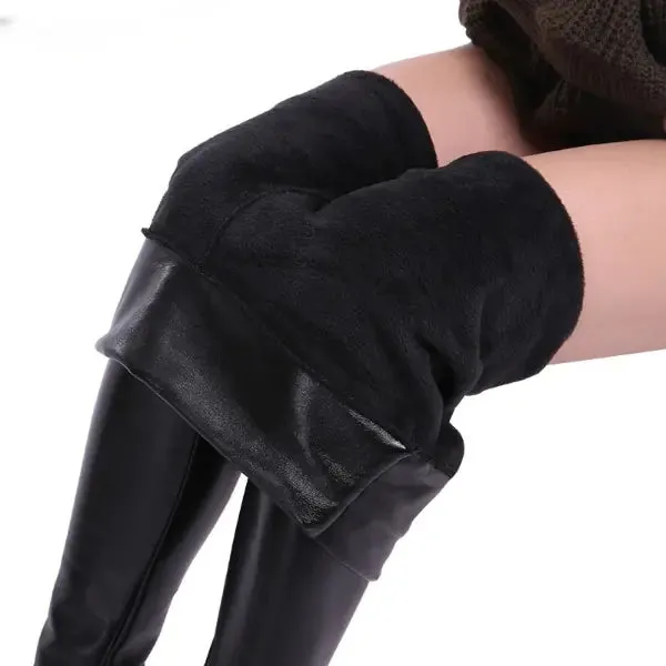 Winter Plus Size High Waisted Leather Leggings with Thick Velvet Lining