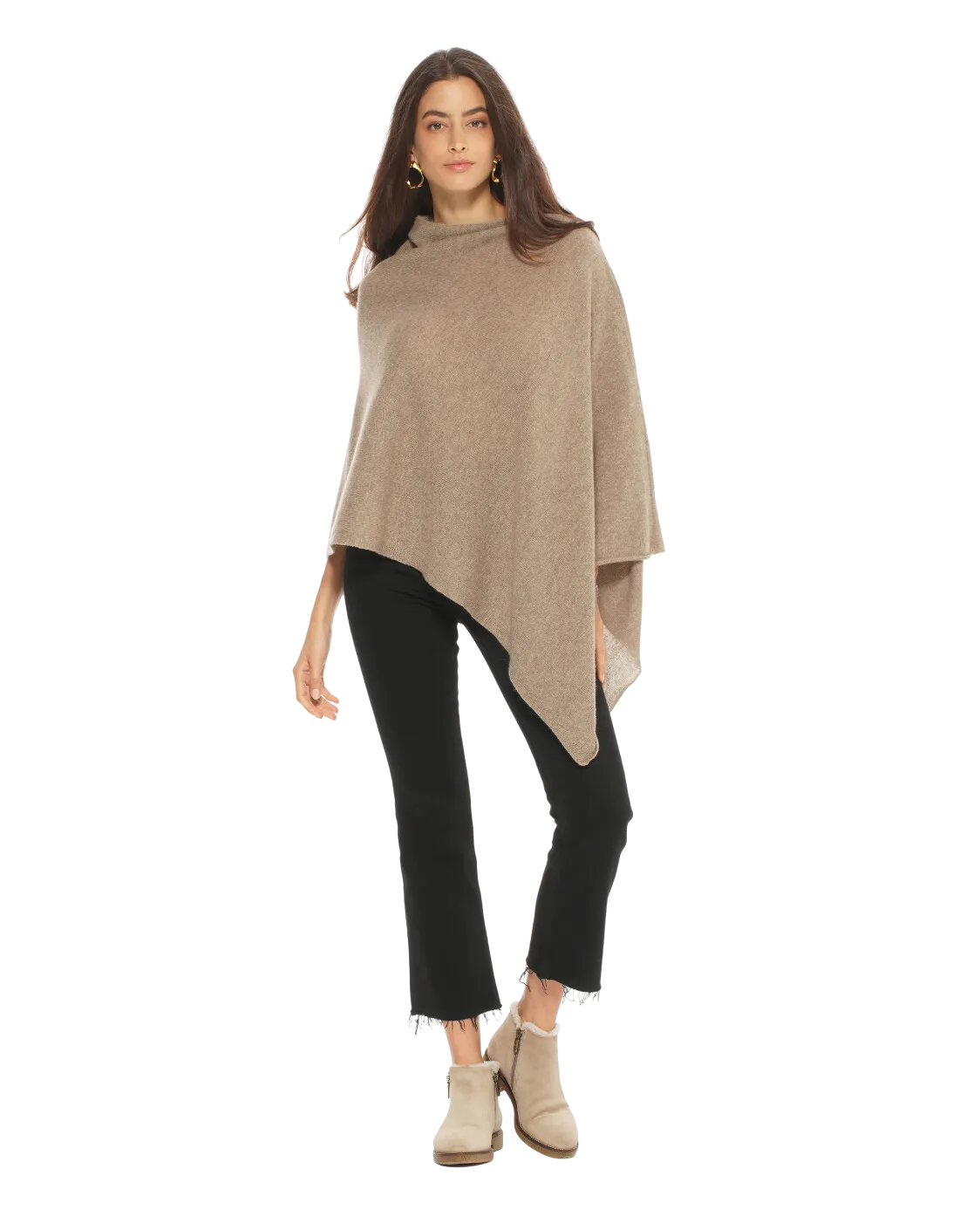Women's Essential Pure Cashmere Poncho Coral Red