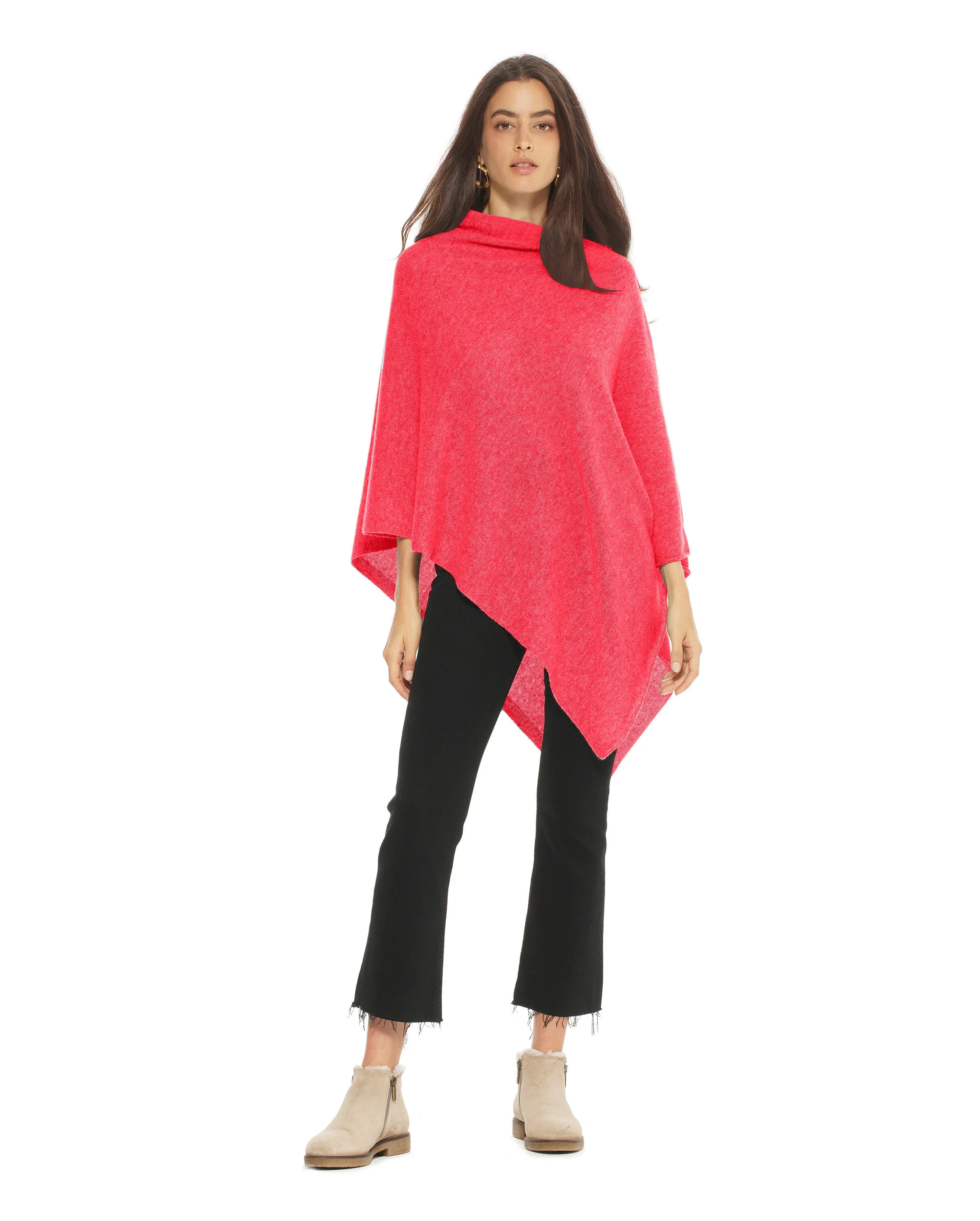 Women's Essential Pure Cashmere Poncho Coral Red