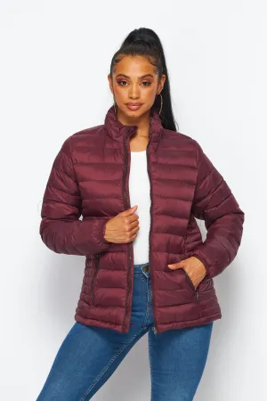 Women's Soft Coated Winter Puffer Jackets-LJ640 -BURGUNDY