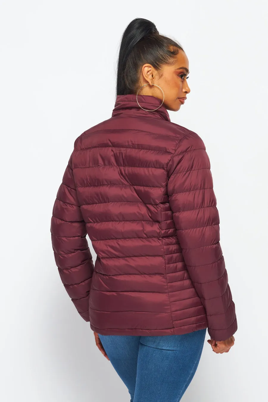 Women's Soft Coated Winter Puffer Jackets-LJ640 -BURGUNDY